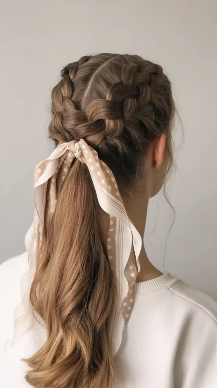 Fresh Hairstyles for July 2025 Woven Crown with Soft Ribbon Tie