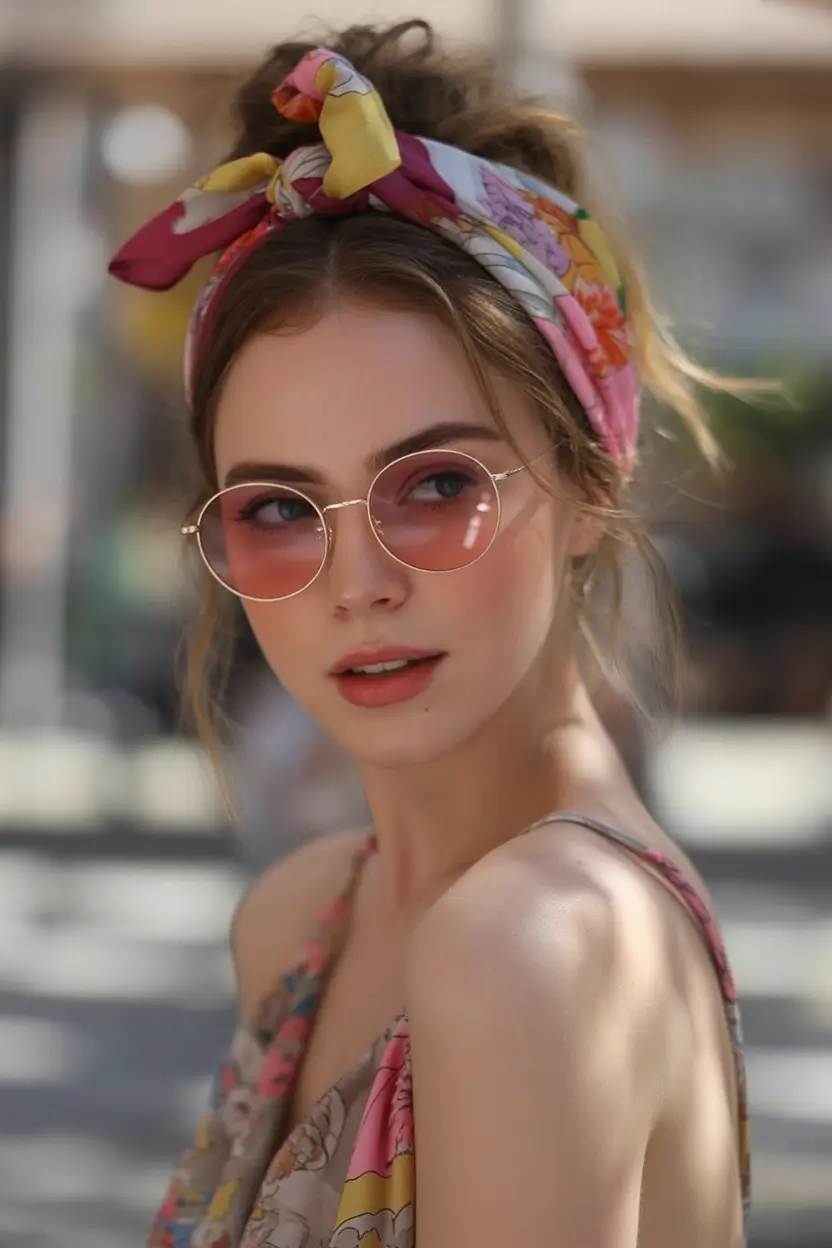 Fresh Hairstyles for July 2025 Retro Headscarf Updo with Summer Flair