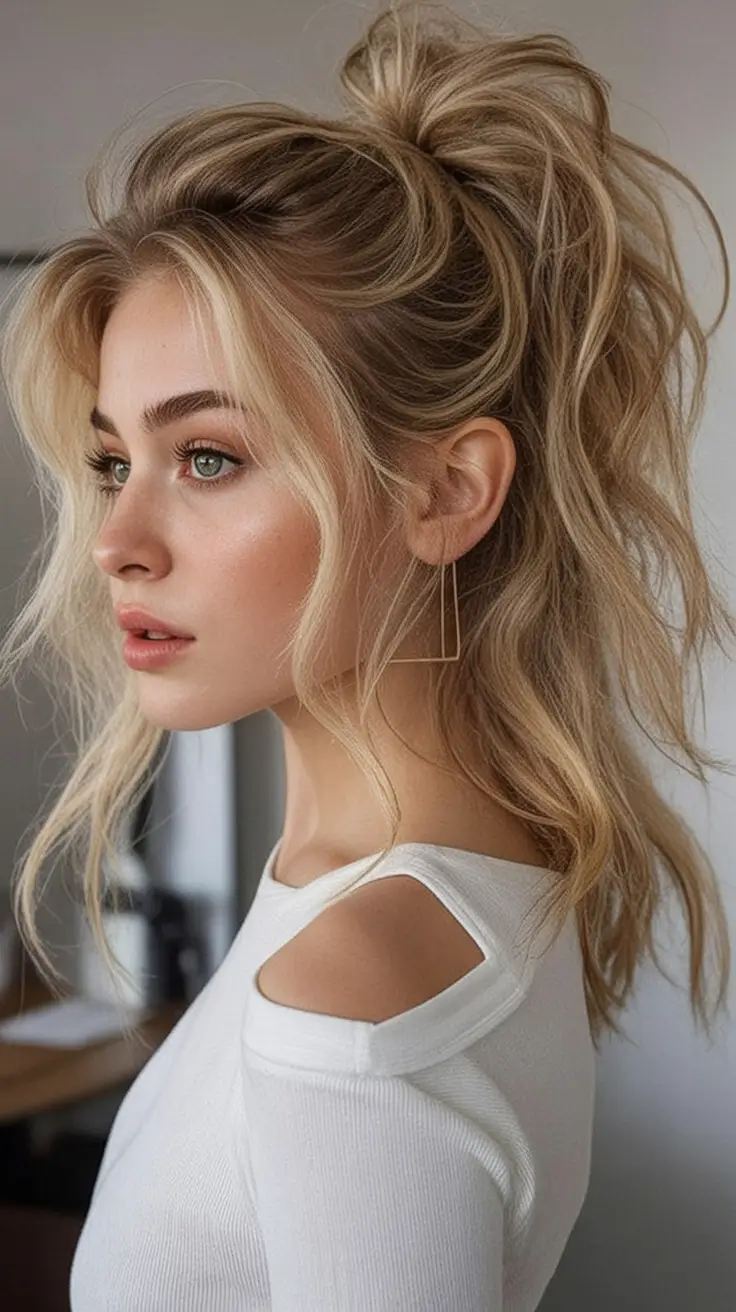 Fresh Hairstyles for July 2025 Messy Ponytail with Bombshell Volume