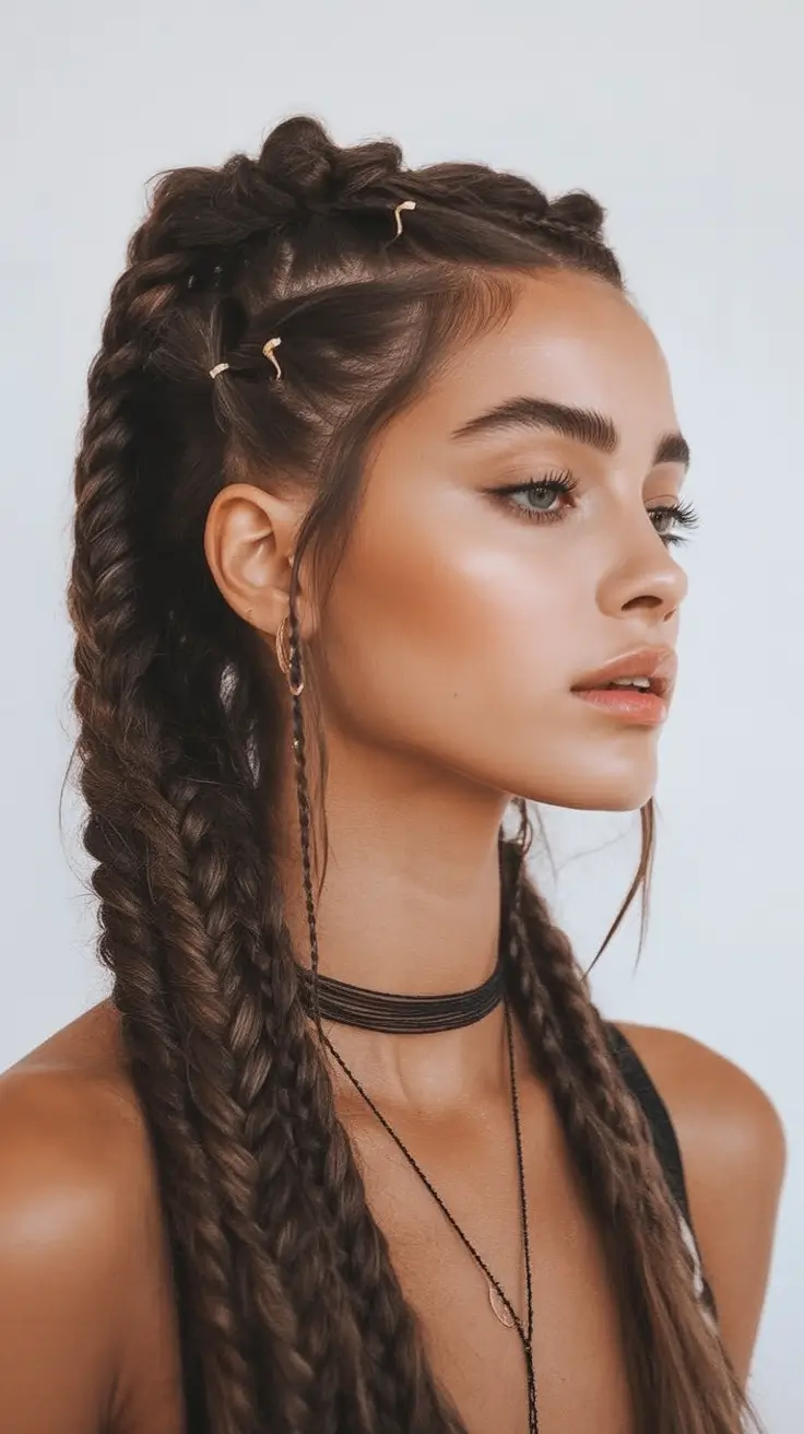 Fresh Hairstyles for July 2025 Triple-Braided Fierce Festival Look
