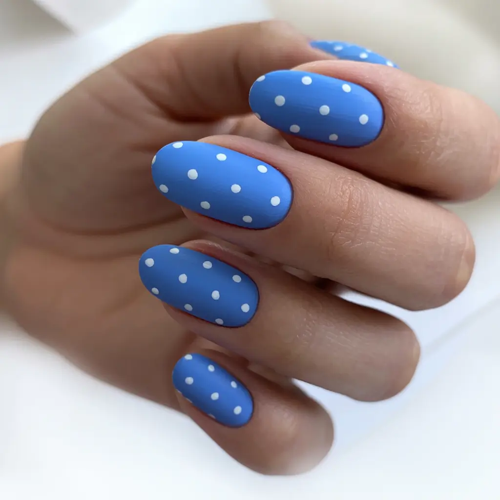Fun Nail Color Ideas for August 2025 Blueberry Dot Matte Vibes