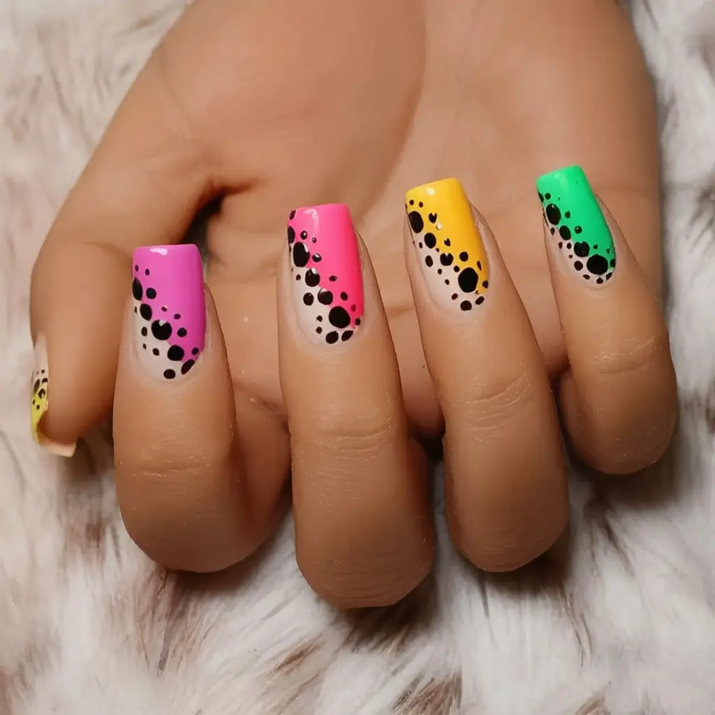 Fun Nail Color Ideas for August 2025 Rainbow Fade with Bubble Tips