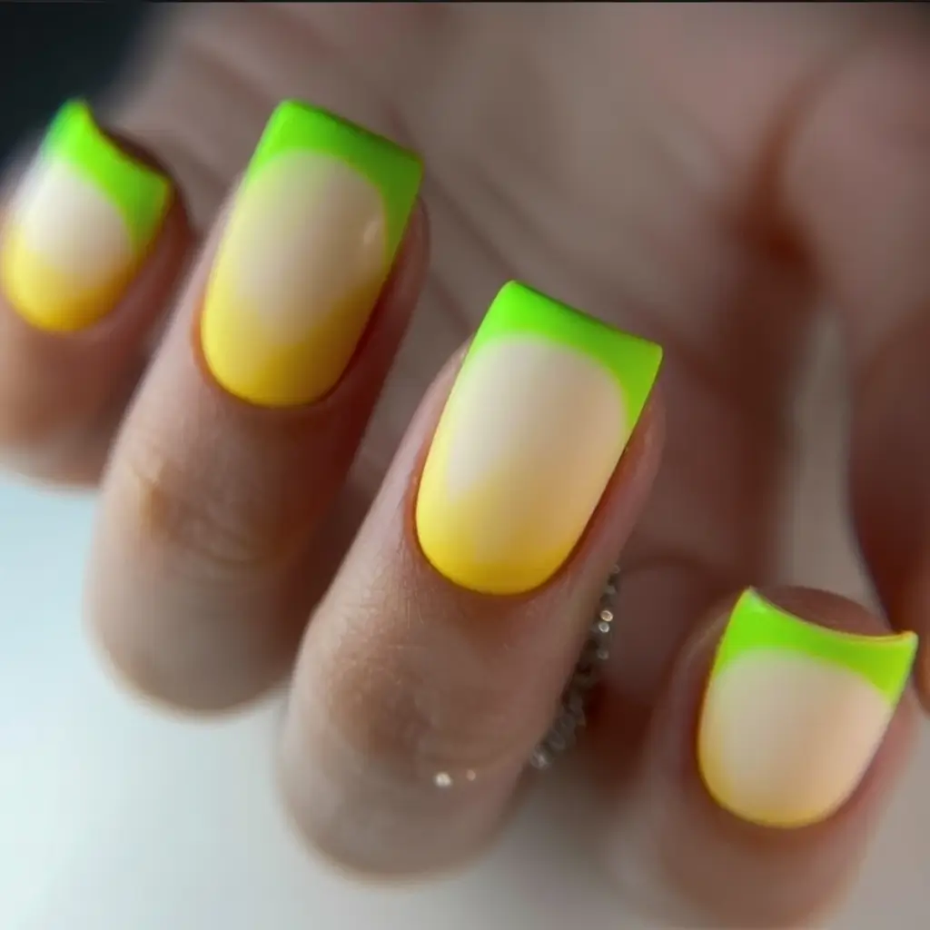 Fun Nail Color Ideas for August 2025 Lemon-Lime French Fade