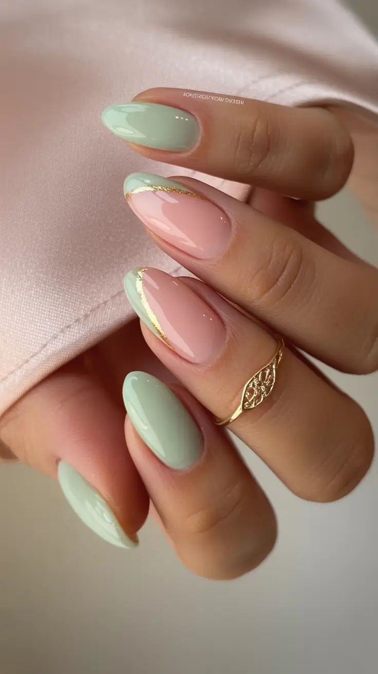 Fun Nail Color Ideas for August 2025 Soft Sage and Barely Gold