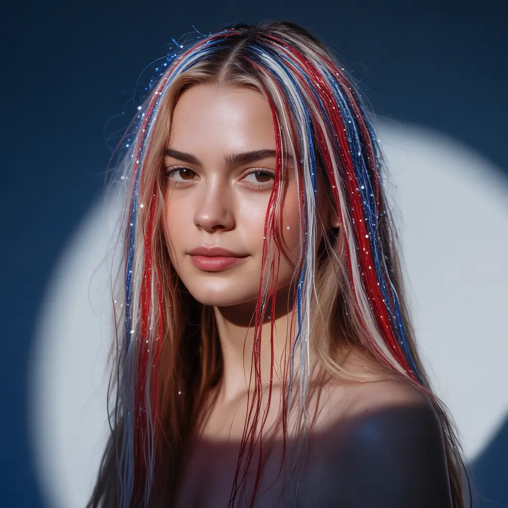 Hair Looks That Celebrate July 4th 2025 Red And Blue Highlights With Soft Glam Waves