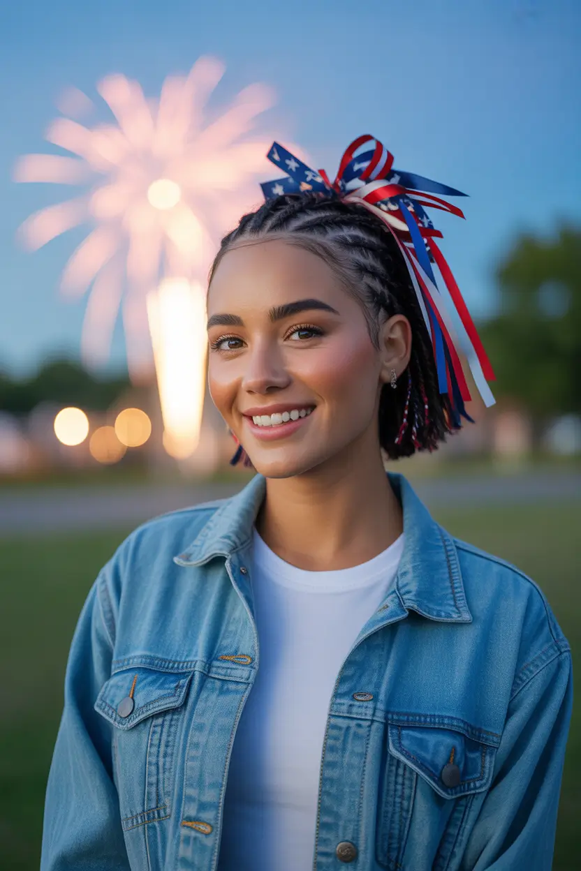 Hair Looks That Celebrate July 4th 2025 Cornrow Crown with Star Spangled Flair