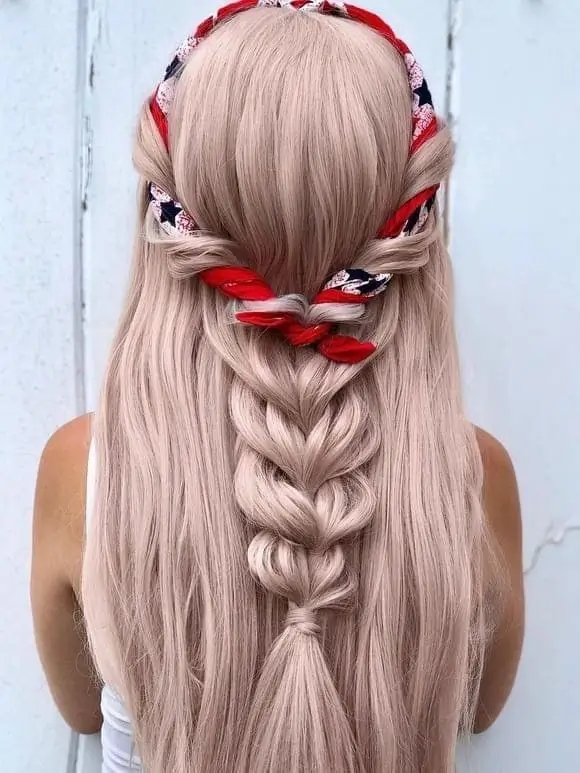 Hair Looks That Celebrate July 4th 2025 Soft Waves with a Braided Bandana Wrap