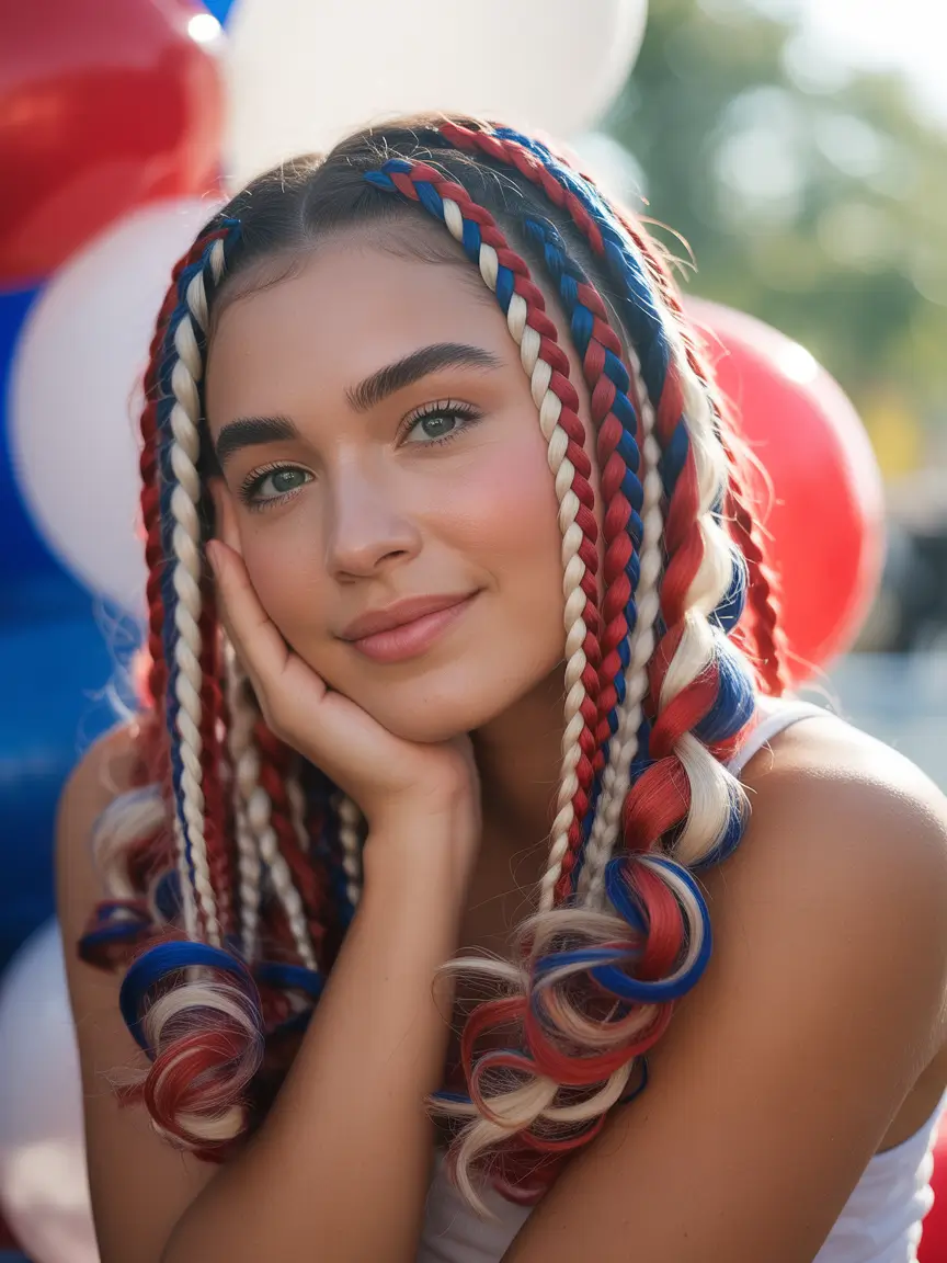 Hair Looks That Celebrate July 4th 2025 Red and Blue Beaded Box Braids