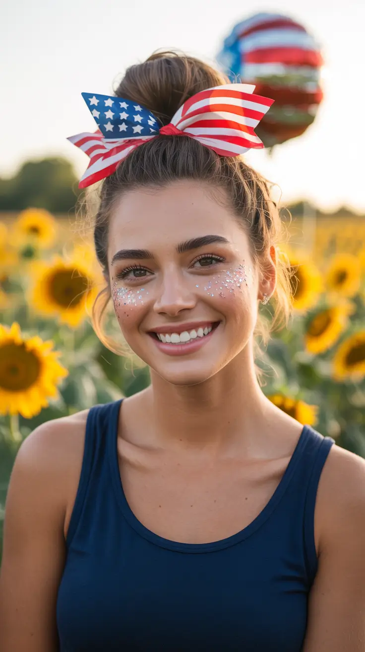 Hair Looks That Celebrate July 4th 2025 Topknot Charm With Flag Bow