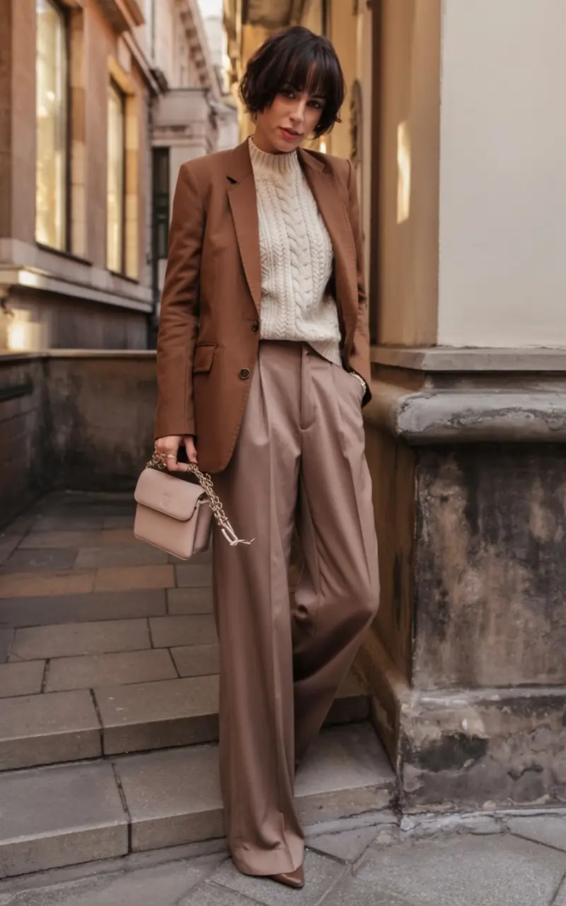 How to dress business casual this fall - outfits ideas 2025 Blazer & Cable-Knit Rich Texture Remix