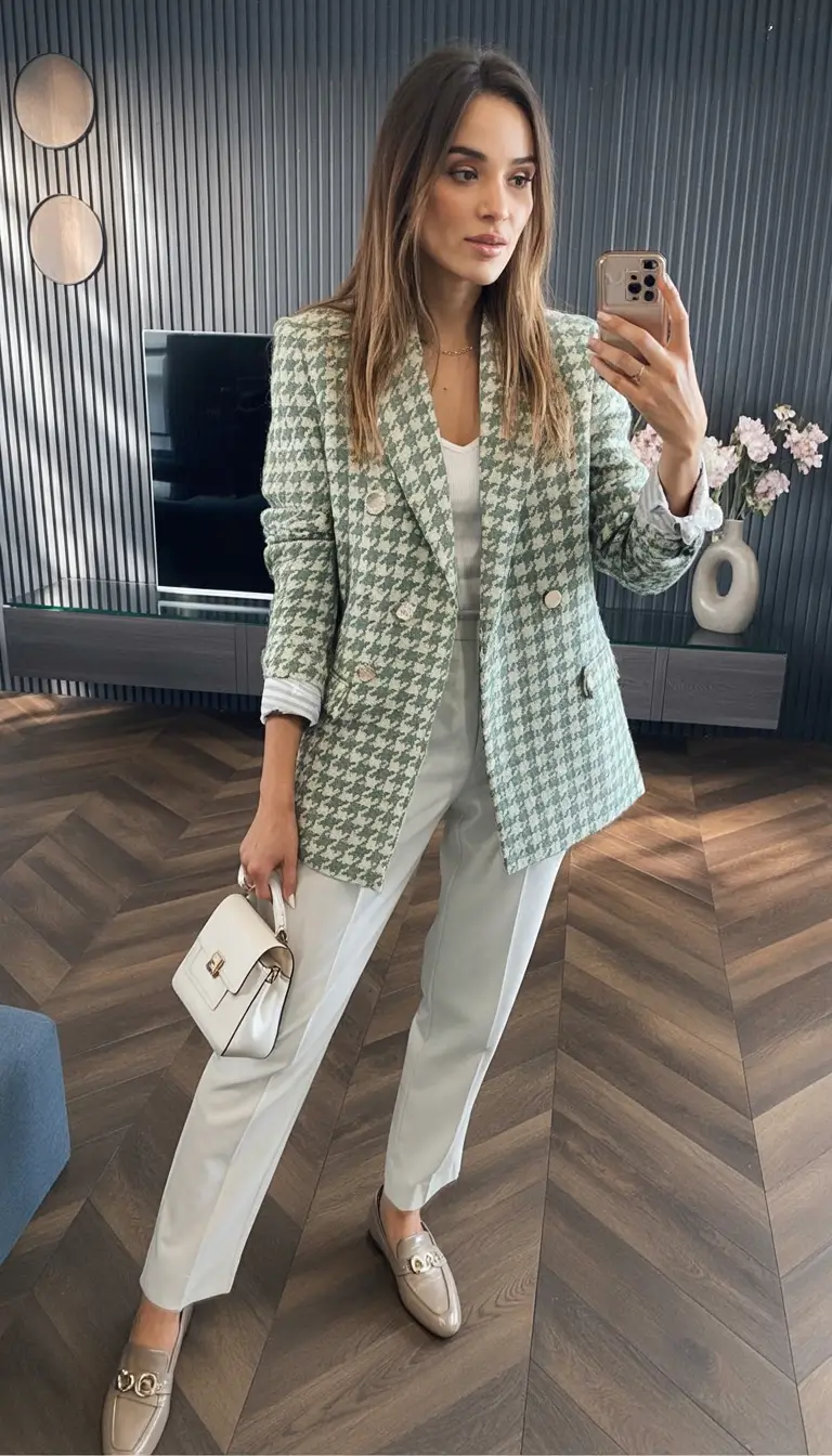 How to dress business casual this fall - outfits ideas 2025 Mint Houndstooth Confidence