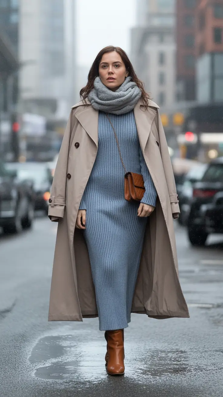 How to style boots this fall - trendy outfits inspiration 2025 Trench Coat Meets Knit Elegance