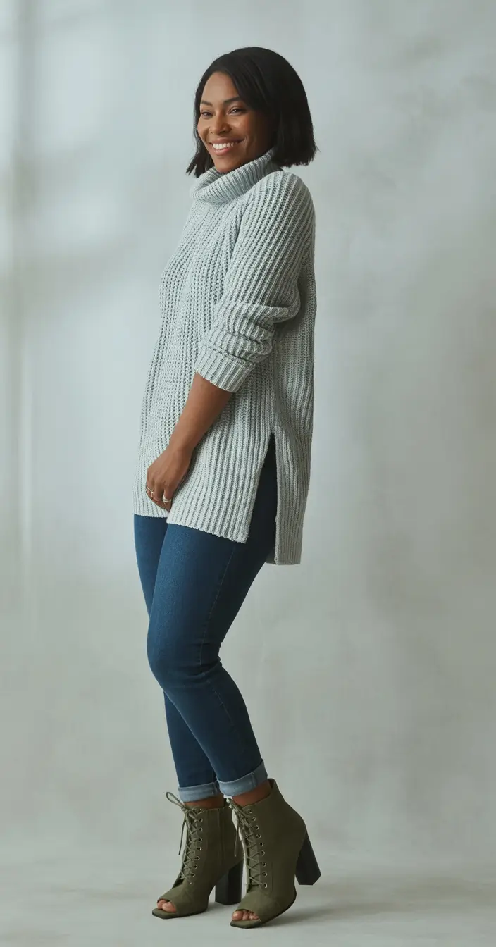 How to style boots this fall - trendy outfits inspiration 2025 Slouchy Neutrals & Green Lace-Up Heels