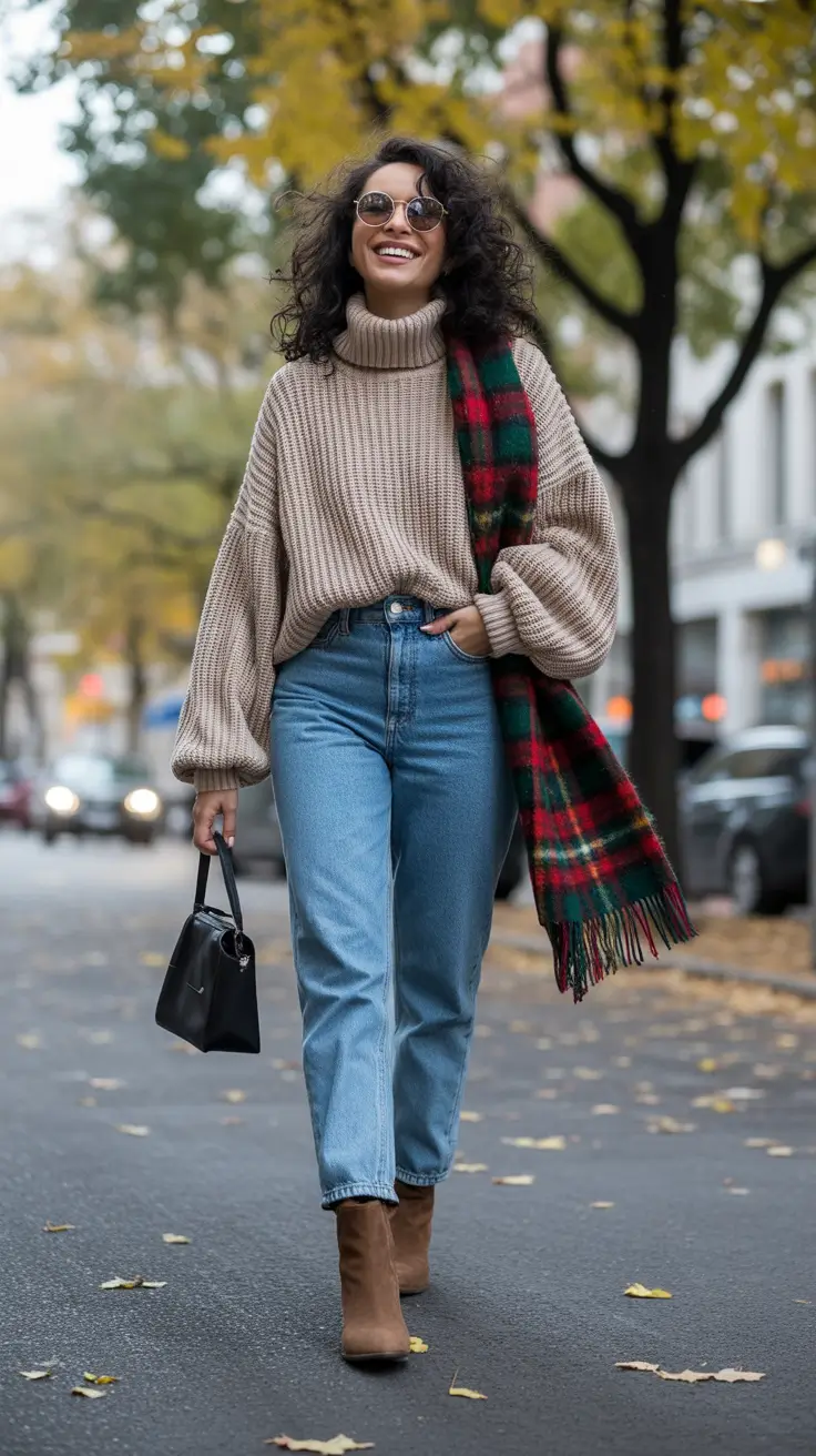 How to style boots this fall - trendy outfits inspiration 2025 Plaid Scarf & Coffee Run Vibes