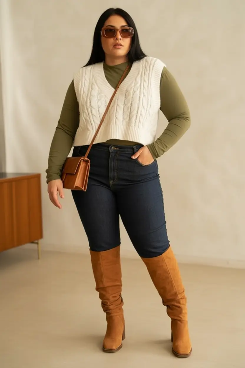 How to style boots this fall - trendy outfits inspiration 2025 Preppy Layers for Plus Size Power