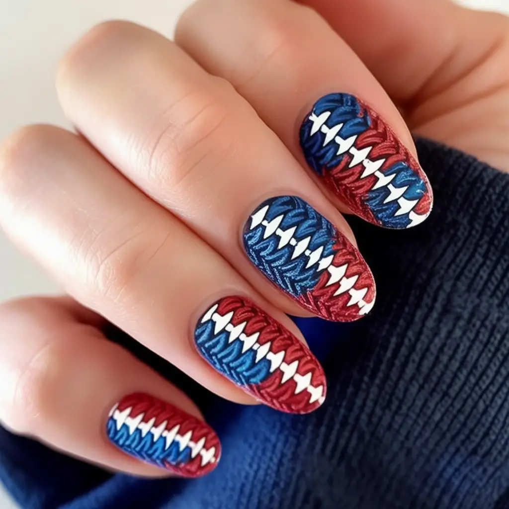 July 4th 2025 Nails You’ll Obsess Over Patriot Knit-Inspired Texture