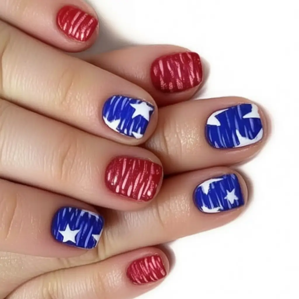 July 4th 2025 Nails You’ll Obsess Over Patriotic Scribble Chic