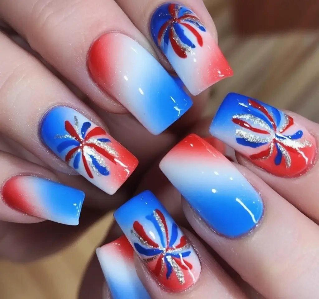 July 4th 2025 Nails You’ll Obsess Over Fireworks Fade with a Pop