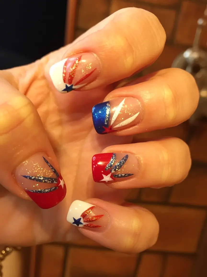 July 4th 2025 Nails You’ll Obsess Over Sparkle Burst French Tips