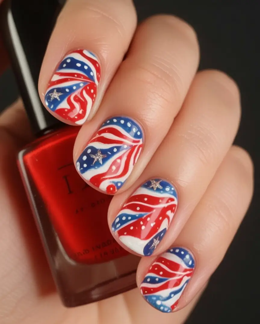 July 4th 2025 Nails You’ll Obsess Over Swirled Americana Fantasy
