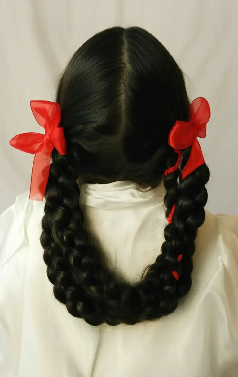 labor day hairstyles ideas 2025 Ribbon-Linked Braids