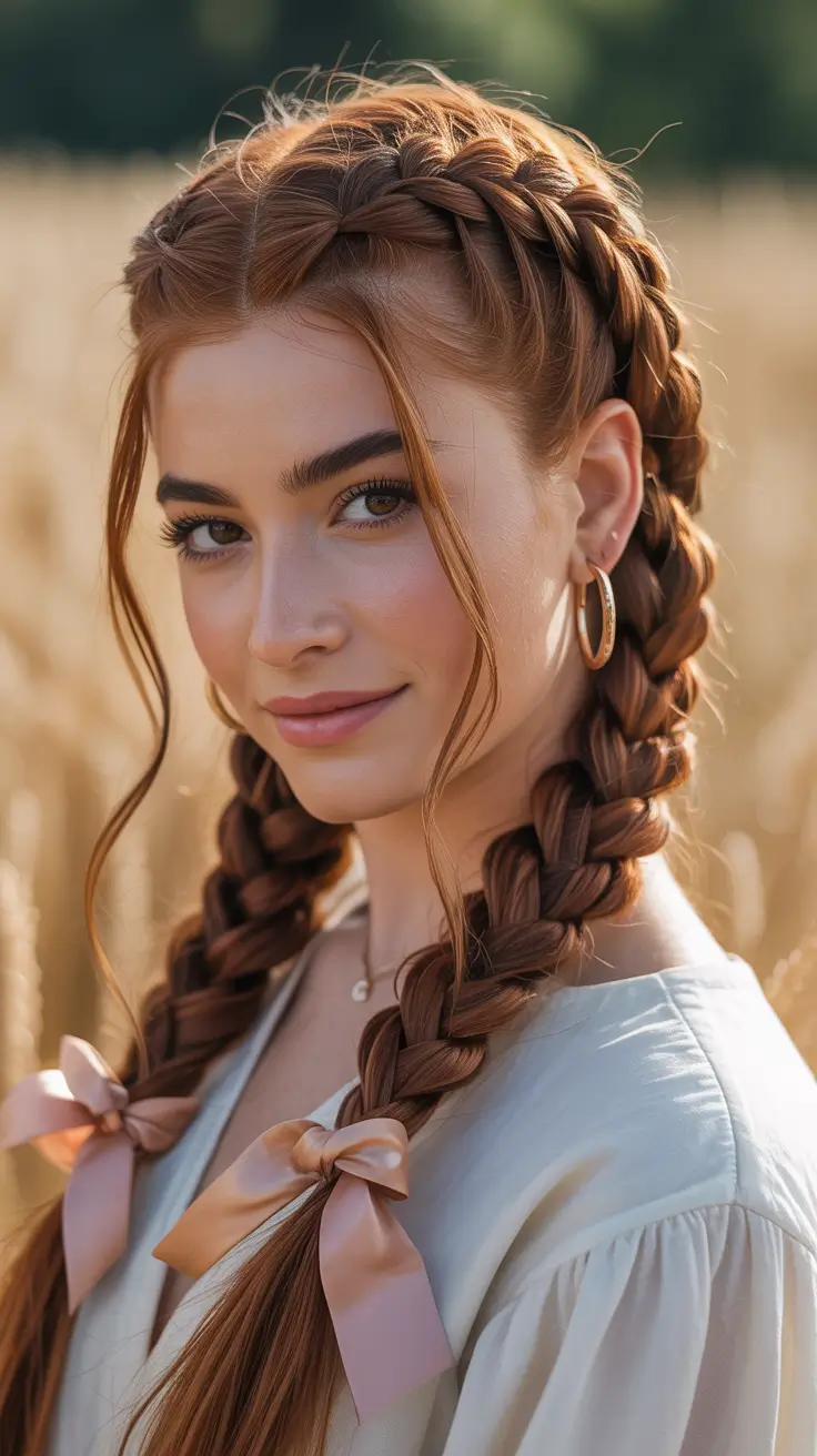 labor day hairstyles ideas 2025 Romantic Braids with Ribbons