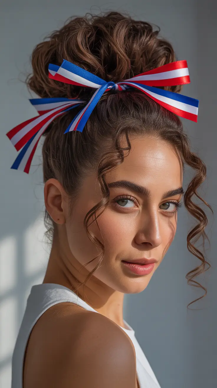 labor day hairstyles ideas 2025 Liberty Ribbon Updo