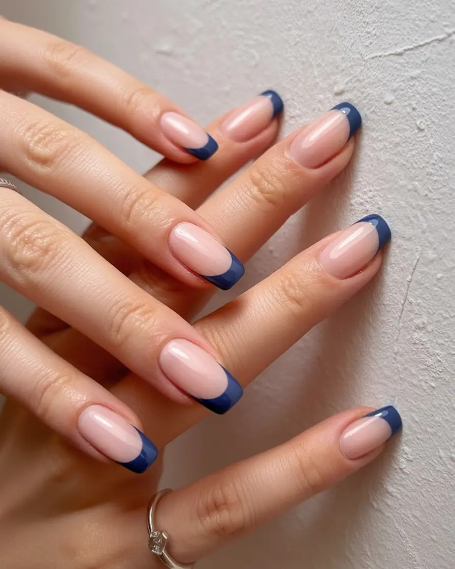 labor day nails ideas 2025 Classic Meets Bold Navy-Tipped French Redux