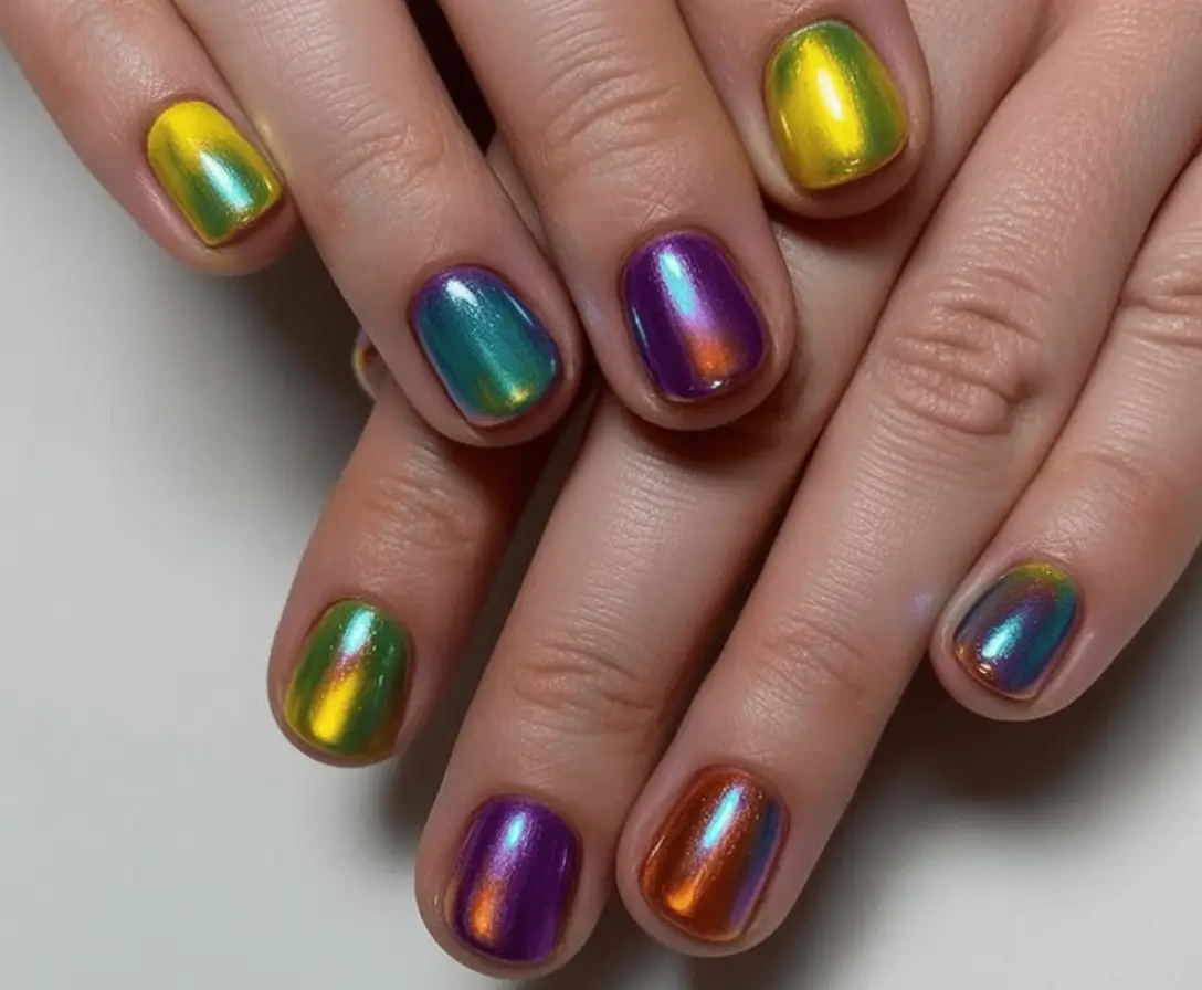 labor day nails ideas 2025 Oil Slick Glow
