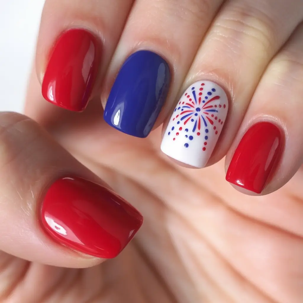 labor day nails ideas 2025 Firecracker Chic for Short Nails