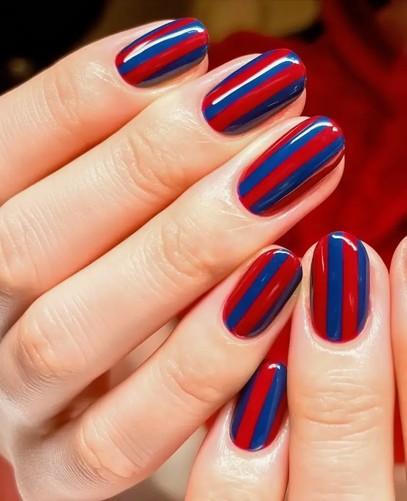 labor day nails ideas 2025 Red Meets Blue: The Pinstripe Edit