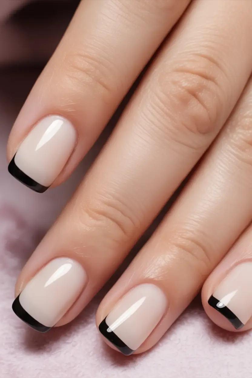 labor day nails ideas 2025 Black Tip Minimalist Mood