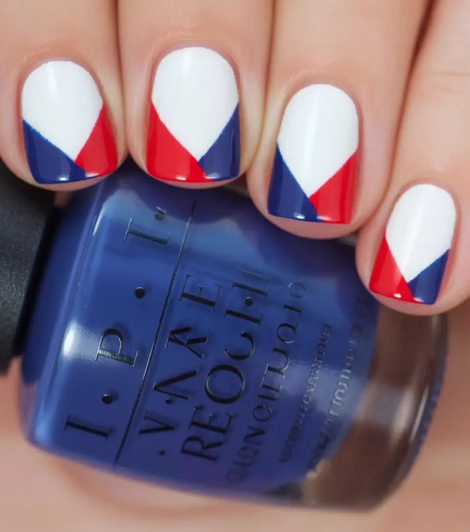 labor day nails ideas 2025 Geometric Red, White, Blue Pop