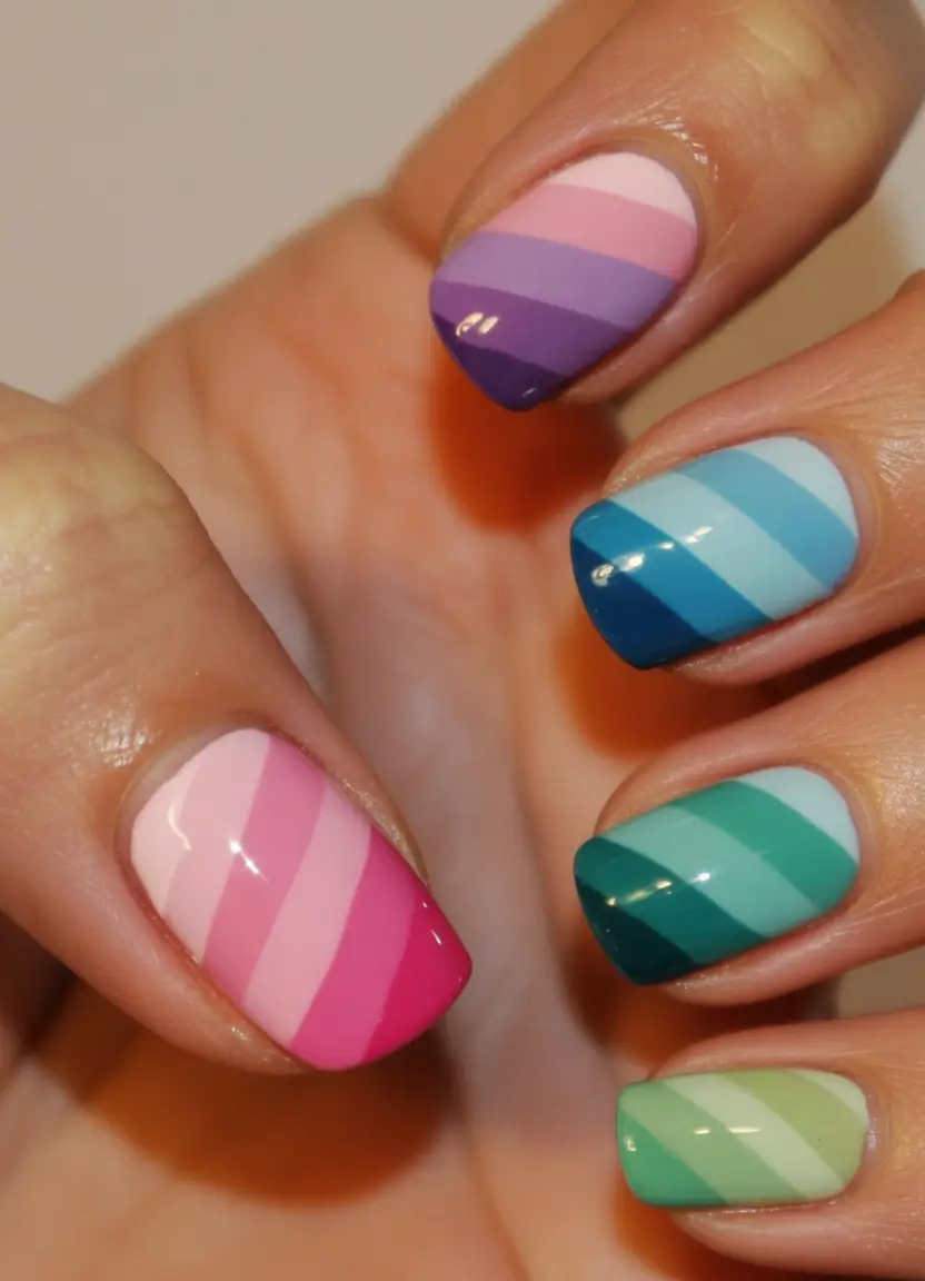 labor day nails ideas 2025 Playful Prism Rainbow Retro Stripes