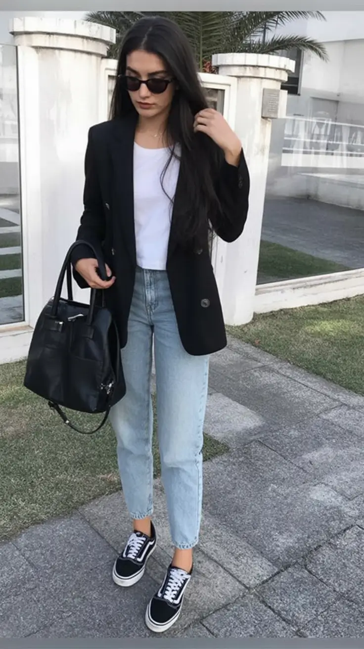 Labor Day Outfits Ideas 2025 Downtown Uniform Black Blazer & Everyday Denim