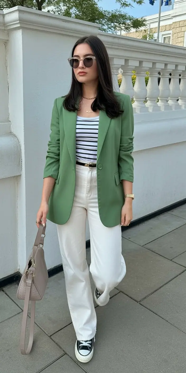 Labor Day Outfits Ideas 2025 Green Blazer Energy