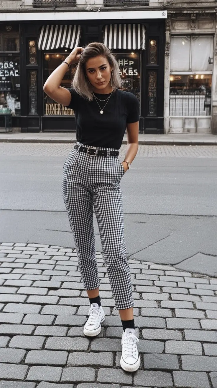 labor day outfits ideas 2025 Monochrome Mischief with a Retro Punch