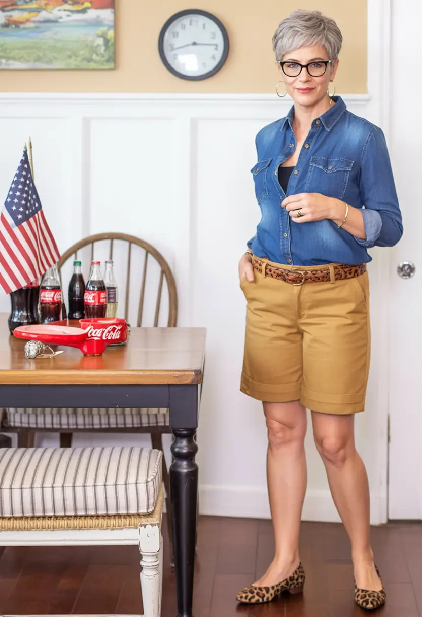 labor day outfits ideas 2025 All-American Classic with a Leopard Kick