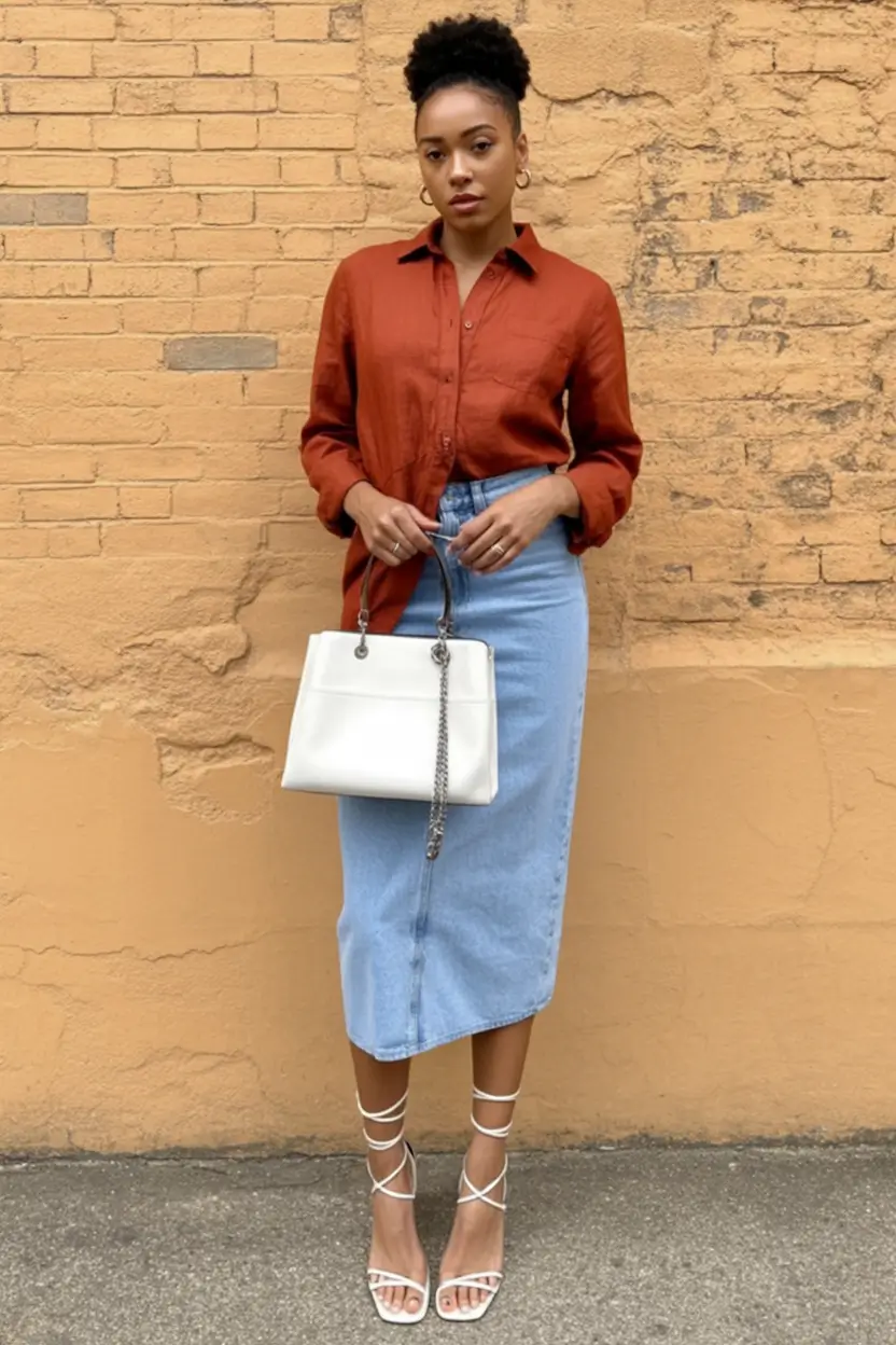 labor day outfits ideas 2025 Burnt Orange + Denim: The Understated Power Move