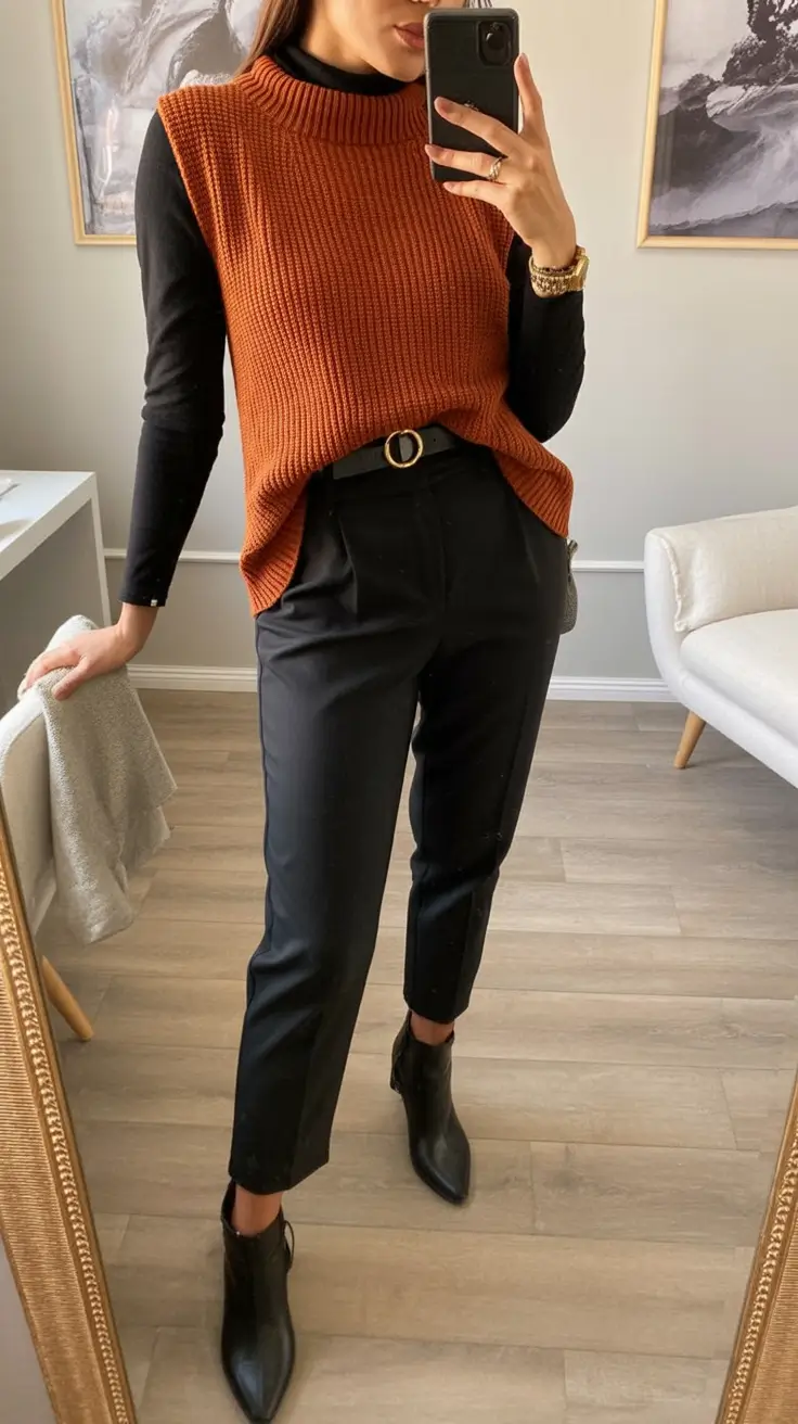 Labor Day Outfits Ideas 2025 Rust Knits & Cinched Waists