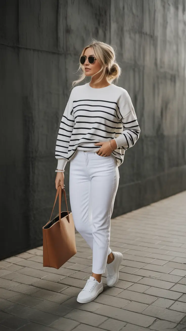 mom outfits ideas for fall 2025 Striped Simplicity with a Parisian Twist