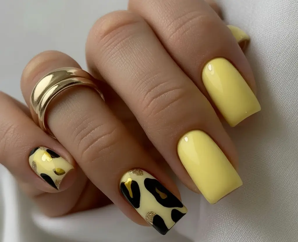 Must-Try Butter Yellow Nails That Scream Summer Vibes Butter Yellow Meets Wild Jungle