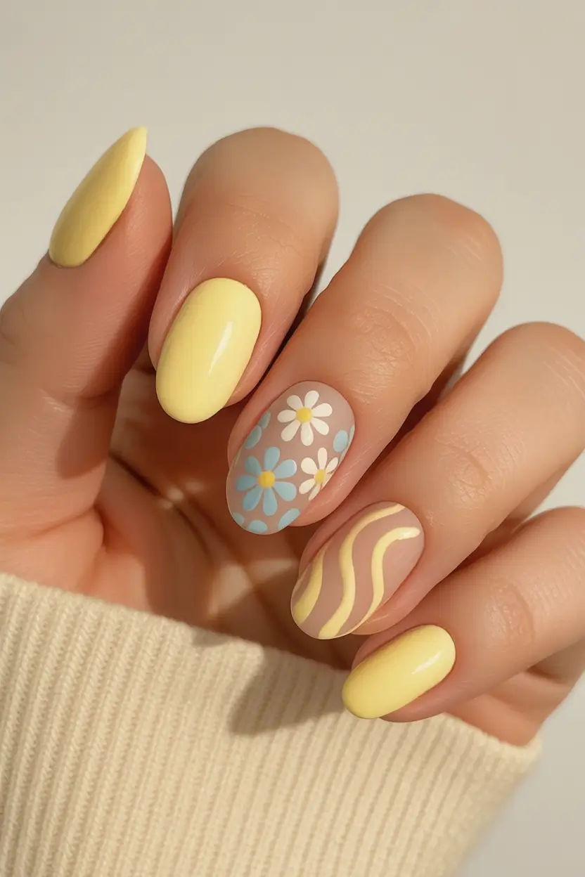 Must-Try Butter Yellow Nails That Scream Summer Vibes Retro Daisies And Butter Waves