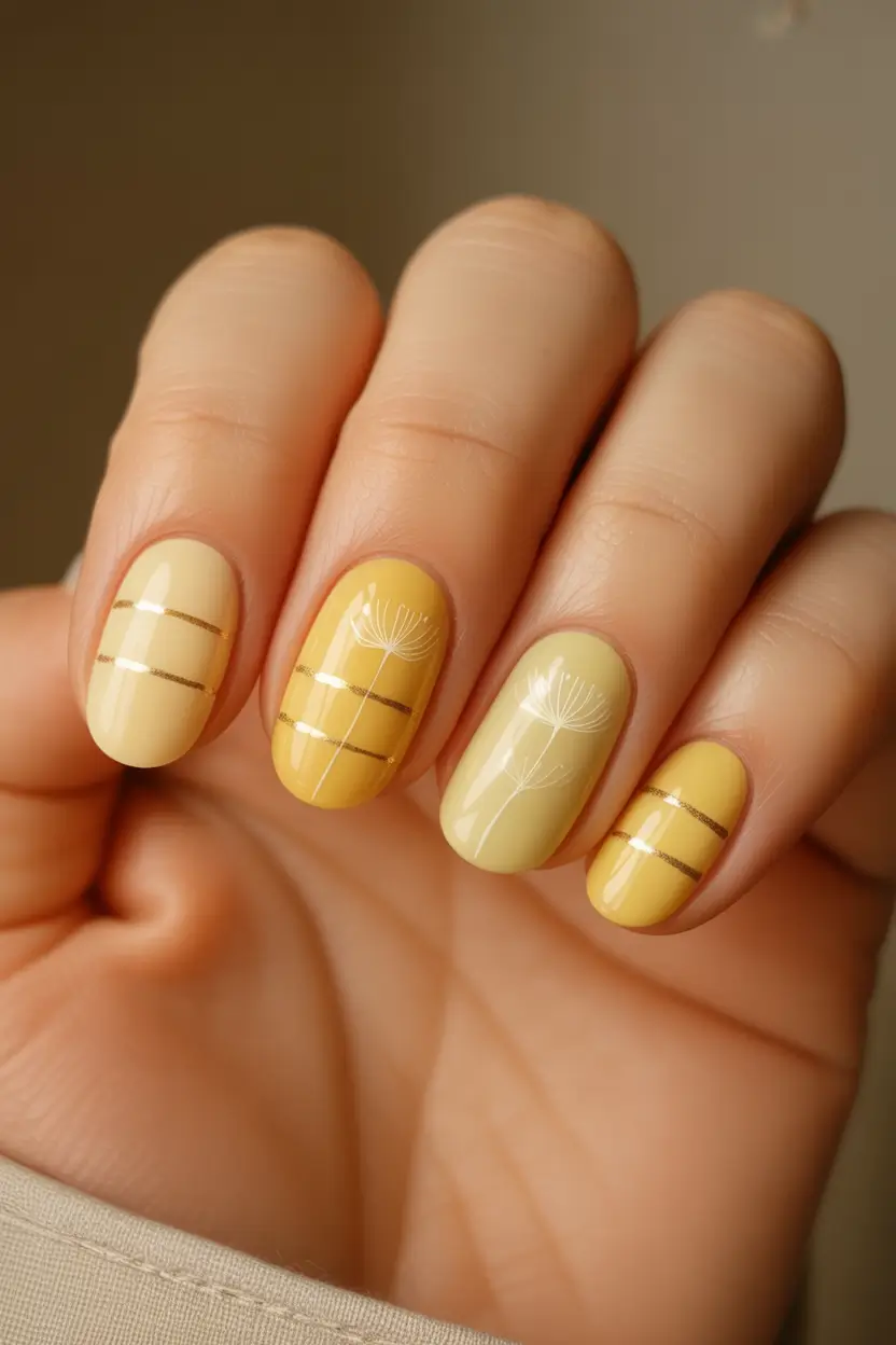 Must-Try Butter Yellow Nails That Scream Summer Vibes Minimal Chic with Dandelion Lines