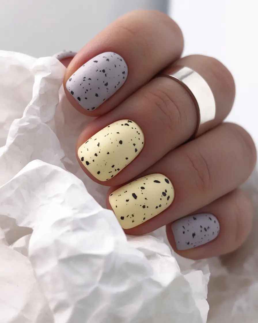 Must-Try Butter Yellow Nails That Scream Summer Vibes Speckled Eggshell Chic