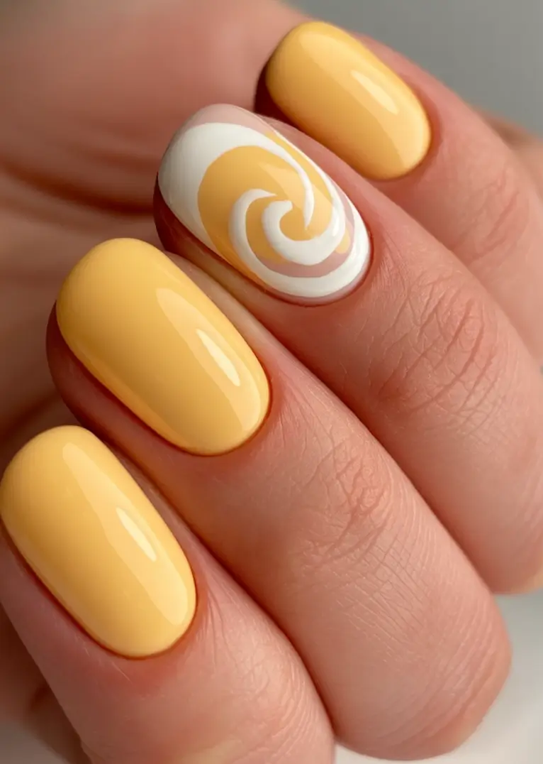 Must-Try Butter Yellow Nails That Scream Summer Vibes Swirl Pop On Butter Base