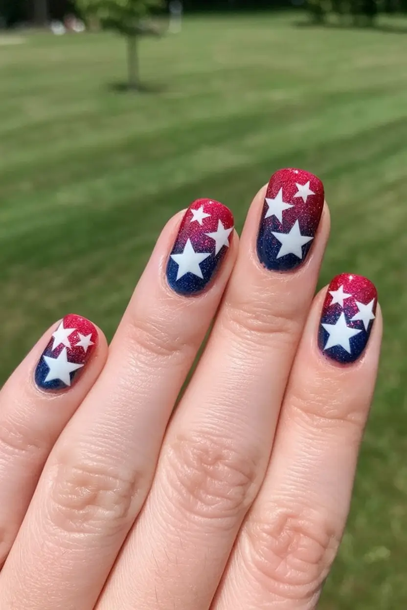 Nail Designs for July 4th 2025 Ombre Fireworks with Big Star Energy