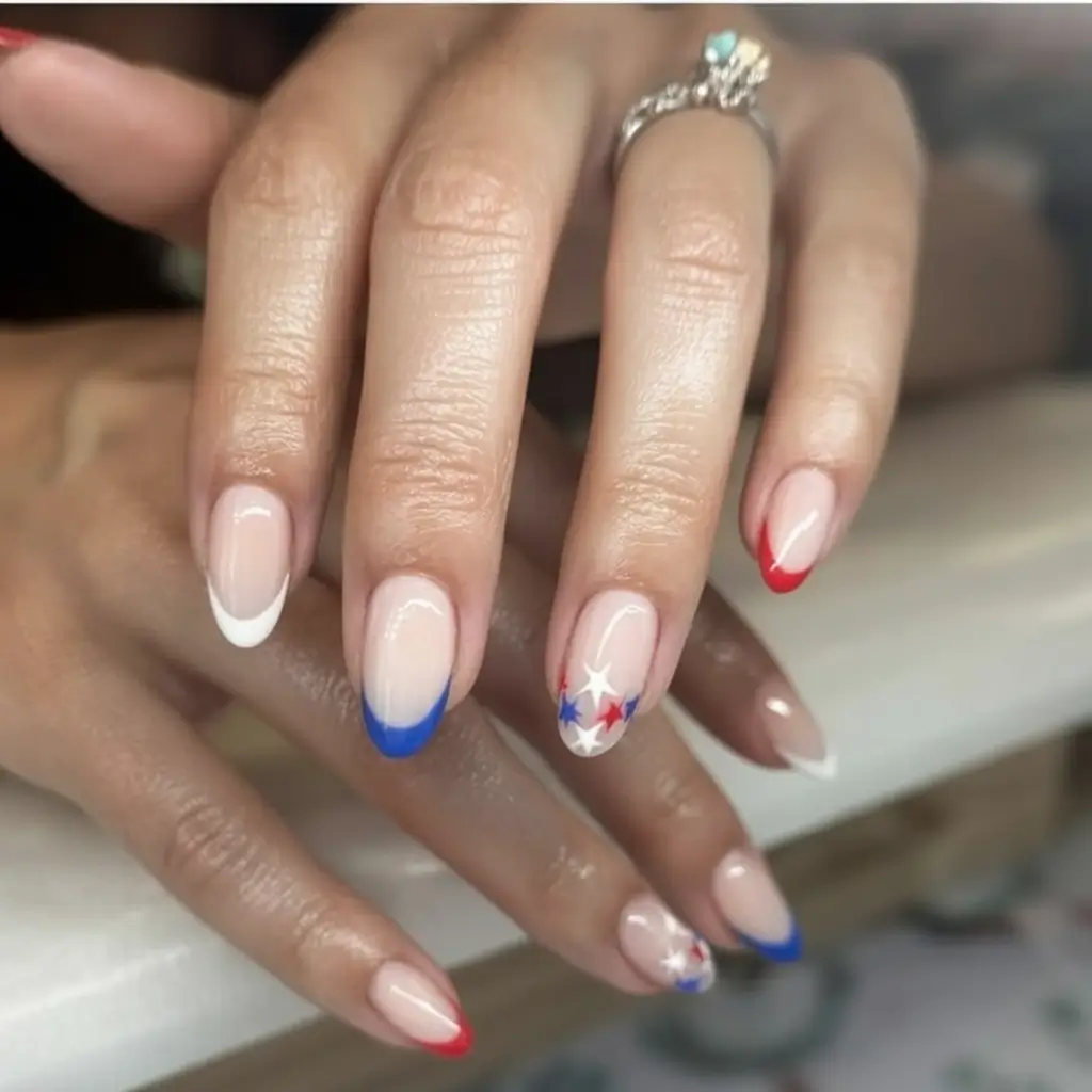 Nail Designs for July 4th 2025 French Tips with a Tricolor Twist