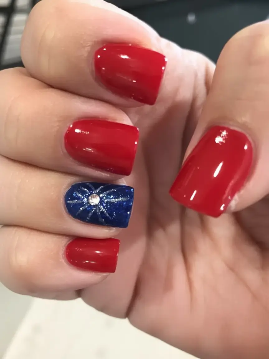 Nail Designs for July 4th 2025 Simple Sparkle with Firework Accent