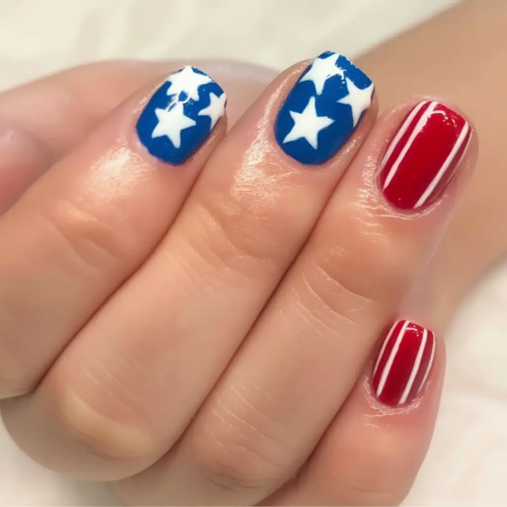 Nail Designs for July 4th 2025 Short Square Firecracker Chic